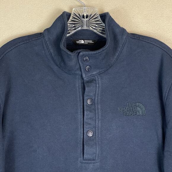 The North Face Sweater Mens M Blue 1/4 Snap Knit Mock Neck Long Sleeve Pullover - Picture 2 of 13
